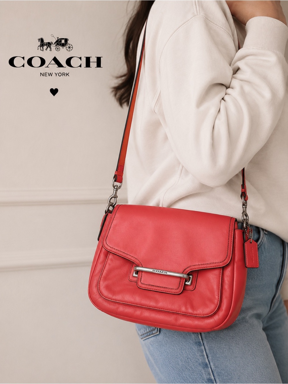 Coach Coral-Red Leather Crossbody Bag